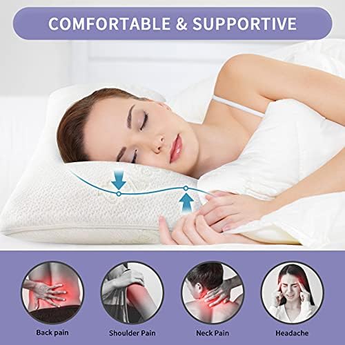 Amazon Brand - Umi Bed Pillows Shredded Memory Foam Pillow for Neck and Shoulder, Orthopedic Pillow with Aloe Vera Cover for Side Back Stomach Sleepers, 70x35cm
