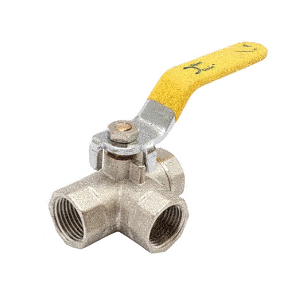 Brass Nickle Plated Three Way Ball Valve 1-1/4 Inch (32mm) | 3 Way Ball Valve Irrigation, Water Treatment and Swimming Pool Equipment |Application Three Way Normal Handle Valve - SOLTAIREJACO 1