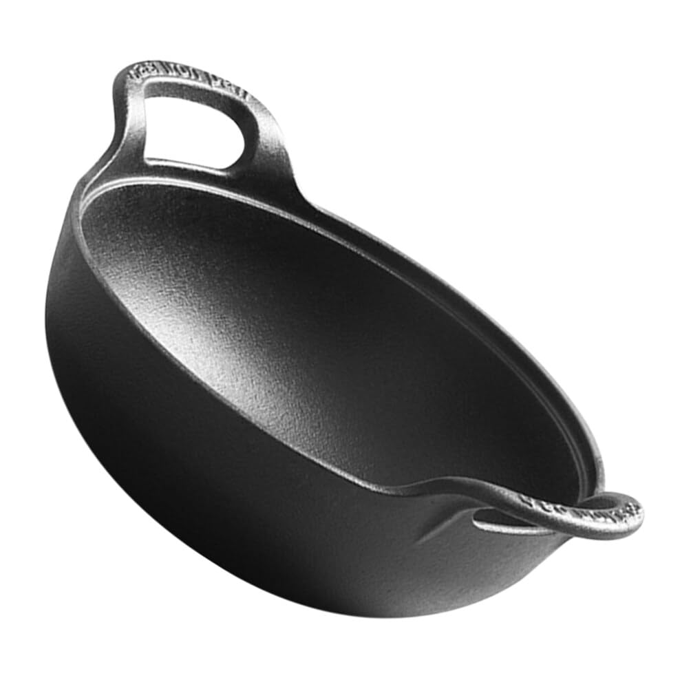 BESPORTBLE Household Cast Iron Skillet Non-stick Cooking Pot with Ergonomic Side Handles for Easy Movement for Camping and Family Meals and Easy to Clean Cookware