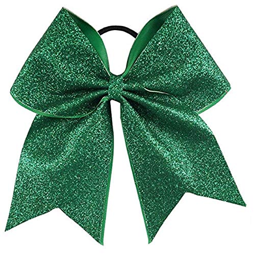 Kenz Laurenz Green Glitter Cheer Bows, Team Bow with Ponytail Holder for Girls and Women Pack of 1