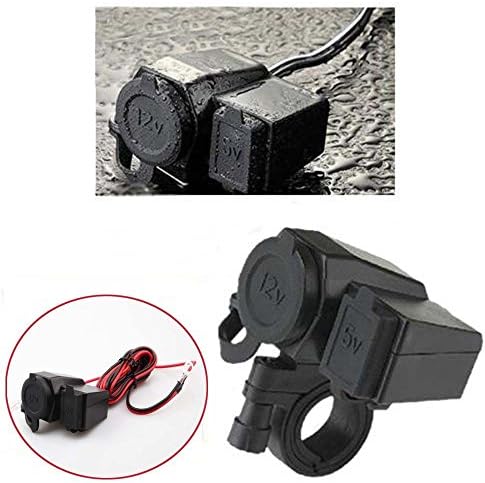 DLLL Black Waterproof 5V 2.1A USB Phone 12V Motorcycle Car GPS Cigarette Lighter Handlebar Handle Bar Clamp Charger Power Port Socket Set for Car,ATV,Boat