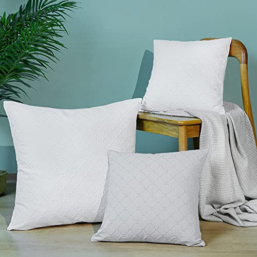 Phf Matelasse Textured Euro Pillow Shams 26X26, No Insert, 2 Pack, 100% Natural Cotton, European Sham Covers, Jacquard Pattern Square Pillowcase Shell For Couch, Sofa, Bed, White #TOP1