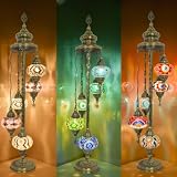 mozaist 5 Globe Personalizable Turkish Moroccan Floor Lamp, Boho Style Handmade Customizable Vintage