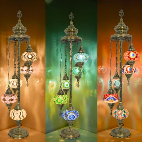 Mozaist 5 Globe Personalizable Turkish Moroccan Floor Lamp, Boho Style Handmade Customizable Vintage Standing Light For Living Room, Kitchen Island, Stained Glass Mosaic Decorative Lighting (Custom) #TOP7