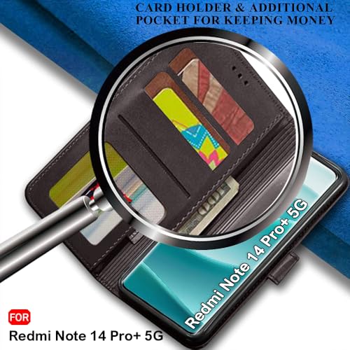 Image of TheGiftKart Flip Back Cover Case for Mi Redmi Note 14 Pro Plus 5G | Dual-Color Leather Finish | Inbuilt Stand & Pockets | Flip Back Case Cover for Redmi Note 14 Pro+ 5G (Faux Leather, Coffee & Brown)