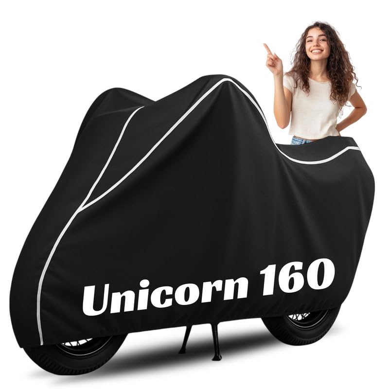 Image of Premium Bike Cover for Honda Unicorn 160, Water Resistant, Dustproof, UV Protected, Scratchproof Motorcycle Cover for Outdoor Use, All Weather Protection (Black & White Piping)