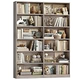 FACBOTALL Bookshelf and Bookcase, 6-Tier Double Wide Bookshelves, Freestanding Display Storage Shelves, Tall Bookcases for Home Decor Bedroom, Living Room, Home Office, Wash Gray