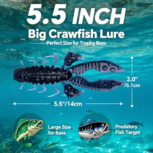 Image of Battle Craw Crawfish Soft Baits with Removable Rattles, Bass Lures | Customizable rattle system for silent /sound mode, Salt infused crawdad Ready-to-fish kit for texas rig, 4.1 /5.5in, 3 Colors