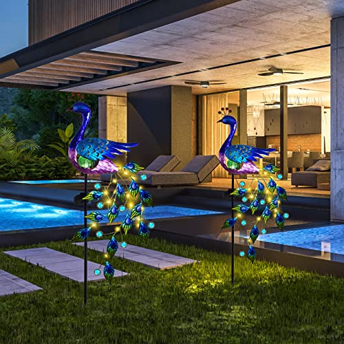 DREAMSOUL Peacock Solar Garden Lights Outdoor Decorative Stake, Waterproof Metal Peacock Garden Decor Solar Powered Landscape LED Path Lights Walkway Patio Decoration Lawn Ornament