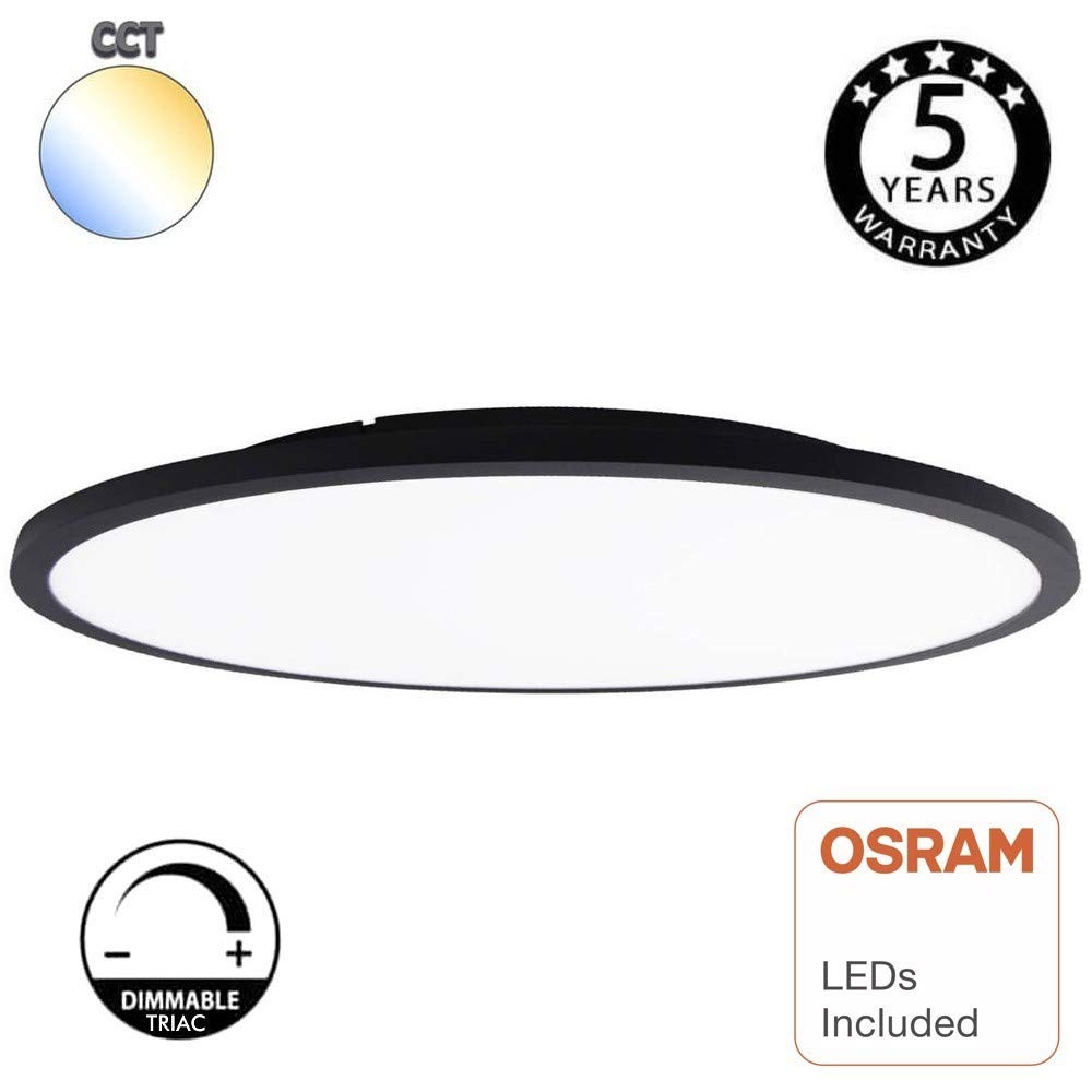 FactorLED Lámpara de Superficie Techo 40W, Plafón Led Negro Dimmable, Iluminación Interior, Tecnología CCT - Luz Seleccionable, Luz cálida, natural y fría (3 en 1)