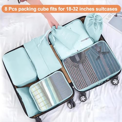 Image of Porslin Suitcase Organizer for Travelling 8-Piece Travel Bag Organiser and Travel Packing Organizers Set with Clothes Organizer Cubes, Toiletry & Shoe Bag, Laundry Pouch, Accessories Bag