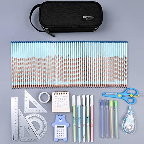 JIMACRO Pencil Pen Case, Large Capacity Expandable Pencil Pouch Holder with Compartments and Elastic, Zipper Smoothy Pencil Bag with Handle Gift for Middle High School College Students Girl Boy Teens