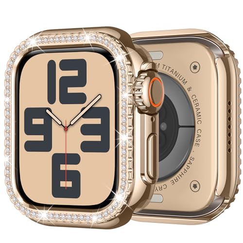 ZZDZZ Coque Compatible avec Apple Watch Series 6/5/4/SE 44mm, Couverture de Diamant Brillant Dur Métal Bumper Housse avec Couvercle Arrière pour iWatch 44mm,...