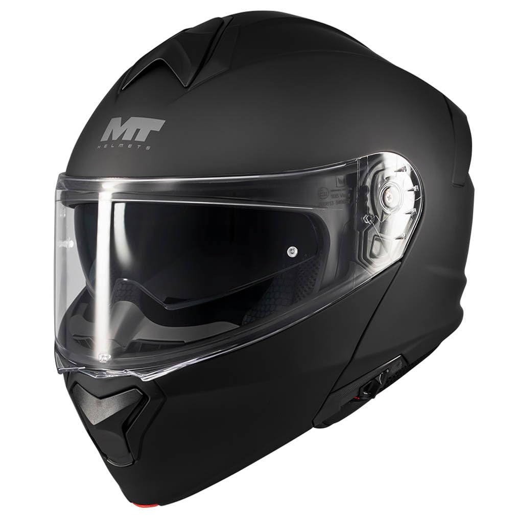 MT Genesis SV Pure Designed Negro Mate - Casco de Moto Modular Abatible con Visor Solar - Helmets Unisex Hombre y Mujer - Homologado P/J ECE 22.06