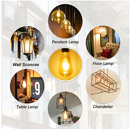 Dicuno E26 Edison Bulbs, St64 Vintage Led Filament, 60 Watt Equivalent, Amber Warm 2200K, Amber Glass Medium Base 120V 600Lm Light Bulbs, Non-Dimmable, Pack Of 2 #TOP4