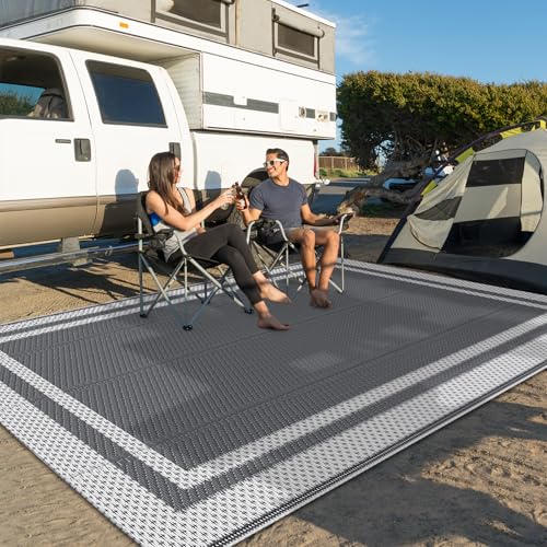 HappyTrends Outdoor Rug Reversible Portable Plastic Straw Camping Rugs for Outside RV,Large Waterproof Outdoor Area Rugs for Patio,Deck,Porch,Balcony(5'x 8',White&Gray) - Image 6