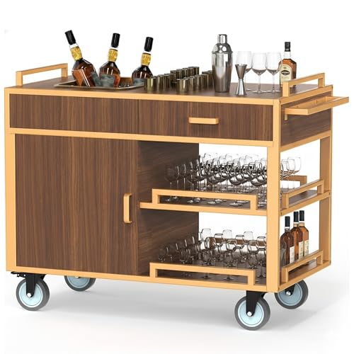 Vazcor Vintage Bar Cart,3-Tier Wood Serving Cart with Wheels and