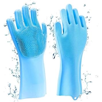 ACS Silicone Cleaning Reusable Heat Resistant Pair Magic Brush Gloves Scrubber for Kitchen Dishwashing Dish Car Wash Pet Bathroom Household