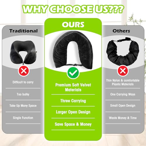 Image of Stuffable Neck Pillow-Stuffable Neck Pillow for Travel-Soft Velvet Stuffable Travel Neck Support Pillow Portable Plane Neck Pillow Case Cover Stuffable with Clothes for Airplane Essentials Accessories