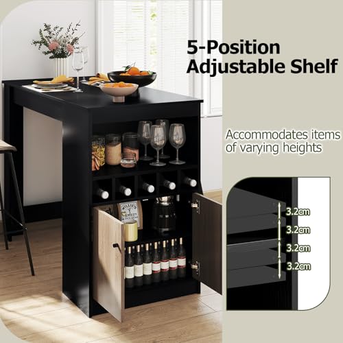 LIFEZEAL Mesa de bar, mueble bar, alta, moderna, con 2 puertas, 5 botelleros, espacio de almacenamiento clasificado, mesa de comedor, desayuno, mostrador, península de cocina, madera, 120 x 60 x 91,5 - imagen 4