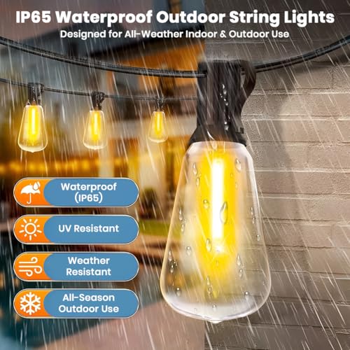 Image of Outdoor ST38 String Lights 50ft Decorative LED Bulbs IP65 Waterproof Shatterproof for Indoor /Outdoor Lighting Energy Saving Hanging Light for Cafe Restaurant Garden Balcony (50+2 Bulbs)