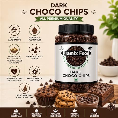 Image of Pramix Premium Quality Dark Choco Chips | 400 g | Choco Chips for Cake Decoration, Cookies, Brownies, Muffins, Overnight Oats, Ice Creams & Dessert | Ideal for Baking & Garnishing