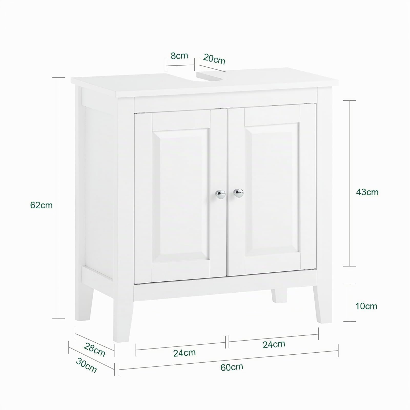 SoBuy Waschbeckenunterschrank mit Siphonöffnung 60x62x30 cm für Badezimmer