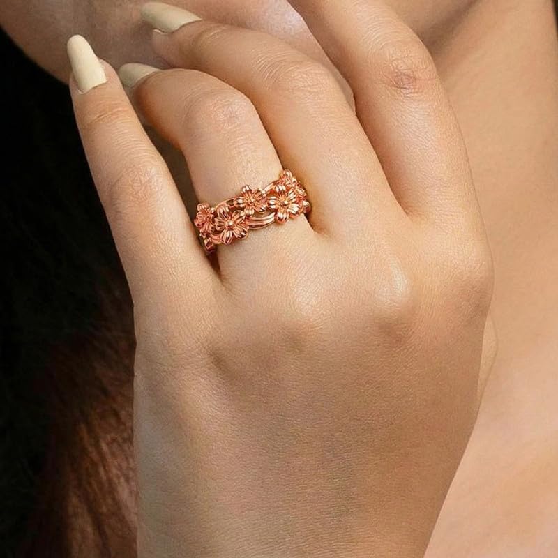 Image of Kisna Diamond & Gold Jewellery 18KT (750) Rose Gold For Women|Real Gold Ring|Gold Ring Women|Stylish & Simple Daily Wear Gold Ring|Gift for Her, Birthday, Anniversary|Florais Gold Ring S16