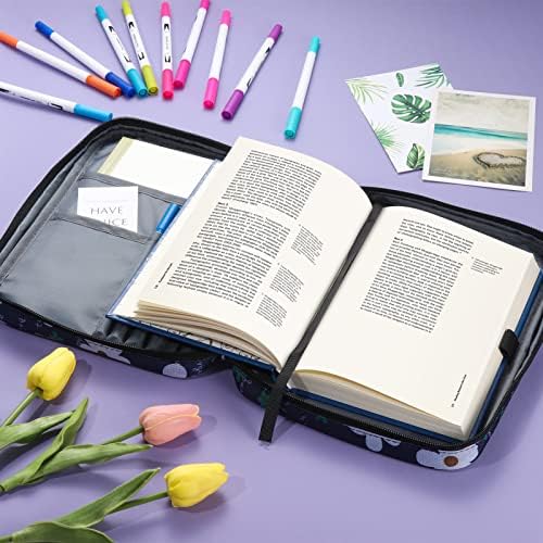 Floral Bible Cover, Carrying Book Case Church Bag Bible Protective with Handle and Zippered Pocket, for Men Women Father Kids 10.4" x7.8"x2.2"