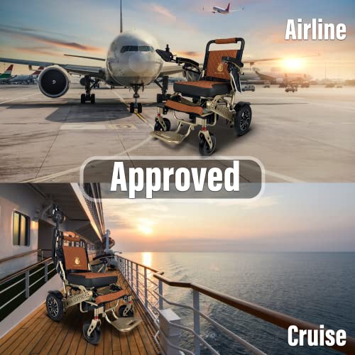 Malisa Electric Wheelchair For Adults, Foldable Lightweight All Terrain Wheelchairs, Limited Edition Power Motorized Electric Wheel Chair, Comfortable Leather Seat, Mobility Aid (Bronze, Taba) #TOP2