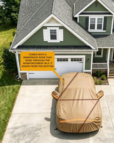 Image of Car Cover Waterproof All Weather, 6 Layers Full Exterior Covers with Zipper Cotton, Mirror Pocket. Outdoor Car Cover UV Snow Rain Wind Dust All Weather Outdoor Protection for Sedan (196-210 inch)