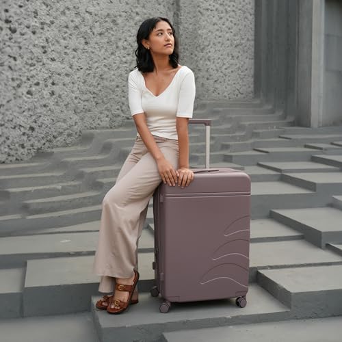 Image of Assembly Large Check-in Suitcase with Expandable Design & TSA Lock, Spacious + Expandable Polycarbonate Hard Shell Luggage for Long Holidays with up to 8L Extra Space, Brown, 28-Inch