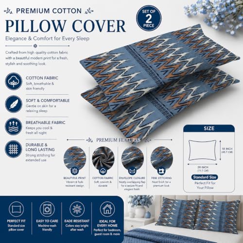 Image of IVAZA Ezyption Cotton Super Soft 240 TC Elastic Fitted All Around Elastic Printed King Size Double Bed Bedsheet with 2 Pillow Cover 72 inch X 78 inch3 Grey Sky