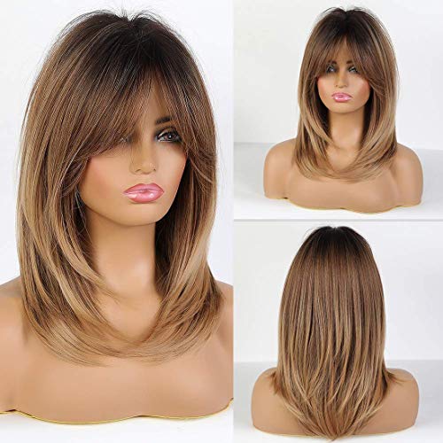 ATAYOU® Perruque Courte Marron Ombrée Perruque Brune Ombrée Perruque Synthétique Straight Bob Pour Femme(Hellbraune Ombre@575) Cover