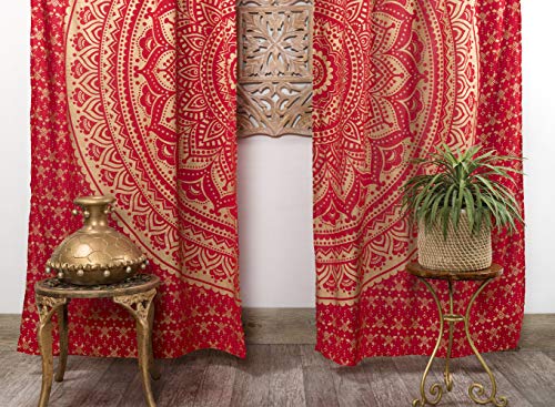 Popular Handicrafts Indian Hippie Bohemian Beautiful Ombre Color Mandala Curtain Panels Red Gold #TOP1