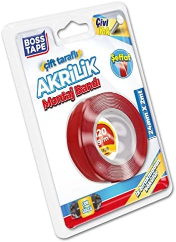 Boss Tape Seffaf Çift Tarafli Akrilik Montaj Bandi, 24 mm x 2 m, Kirmizi - Görsel 2