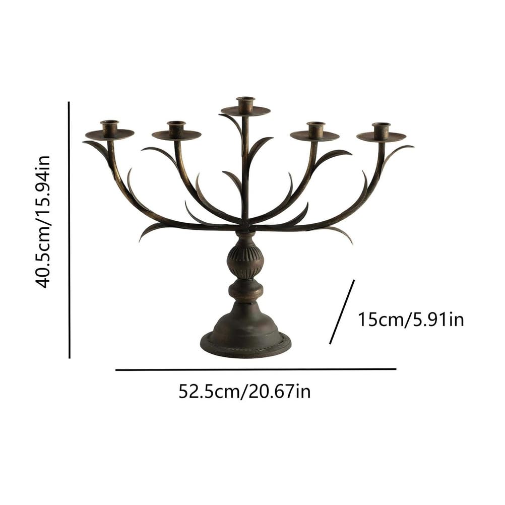 Candelabro In Ferro Bronzo Antico Vintage 5 Bracci Ramo Foglia Bionico Portacandela Conico Per Tavola Da Pranzo Matrimonio Arredamento Centrotavola Casa Rustica