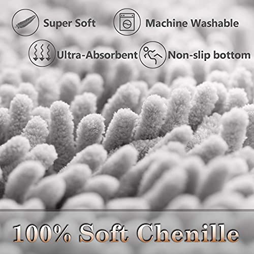 COMPOLICY Light Grey Bath Mat, Super Absorbent Bathroom Mat, Machine Washable Non, Slip Anti Mould, Shower Mats with 40 x 60CM, 1'' Chenille Microfiber Material for Bath Kitchen Living Room Door Mats - Image 8