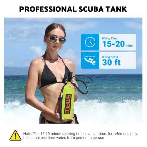 Smaco Mini Scuba Tank 1L Scuba Cylinder Provide 15-20 Minutes Underwater Breathing(No More Than 33 Ft) Small Scuba Tank Kit For Shallow Water Diving Underwater Work/As Spare Cylinder, Package A-Green #TOP1