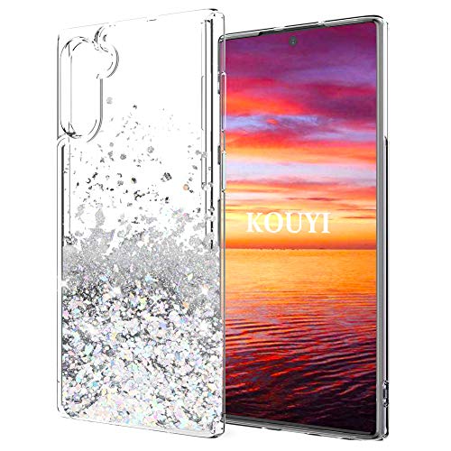 KOUYI Coque Galaxy Note 10,Flottant Liquide Étui Protecteur TPU Cover Brillant Bling Mode 3D Créatif Sparkly Transparente Cristal Coques Telephone étui pour Samsung Galaxy Note 10 (Argenté) Cover