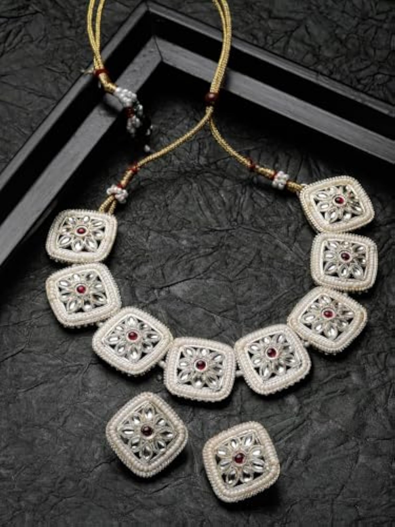 Kundan Studded Collar Necklace Set + Earrings