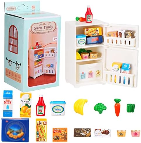 Zhanmai 16 Pieces Miniature Dollhouse Refrigerator Toy Refrigerator Mini Refrigerator Decorations Miniature Stuff with Drink Bottles Ice Creams Fake Ice Cubes for Kitchen Game Party Play Toys