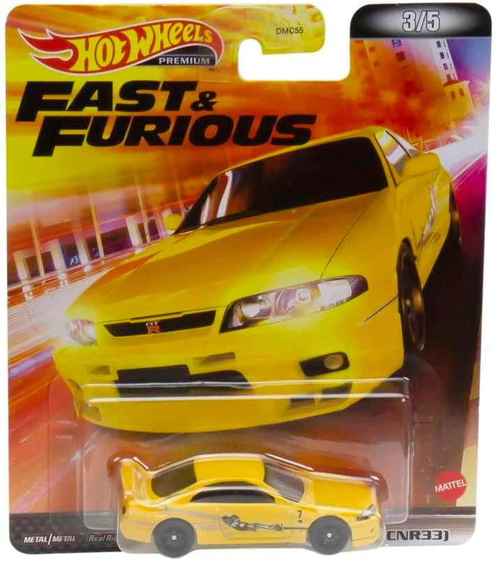Hot Wheels Retro Entertainment Collection Nissan Skyline GTR R33 Yellow - 1/64 Scale Length 8cm HCP26