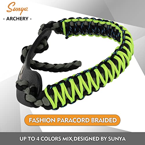 Sunya Archery Bow Wrist Sling, 550 Paracord Strap Comfortable On Hand.100% Full Grain Leather Yoke, Multiple Camo Colors.fit Compound Bow Stabilizer & Recurve. (Dark Angel) #TOP6