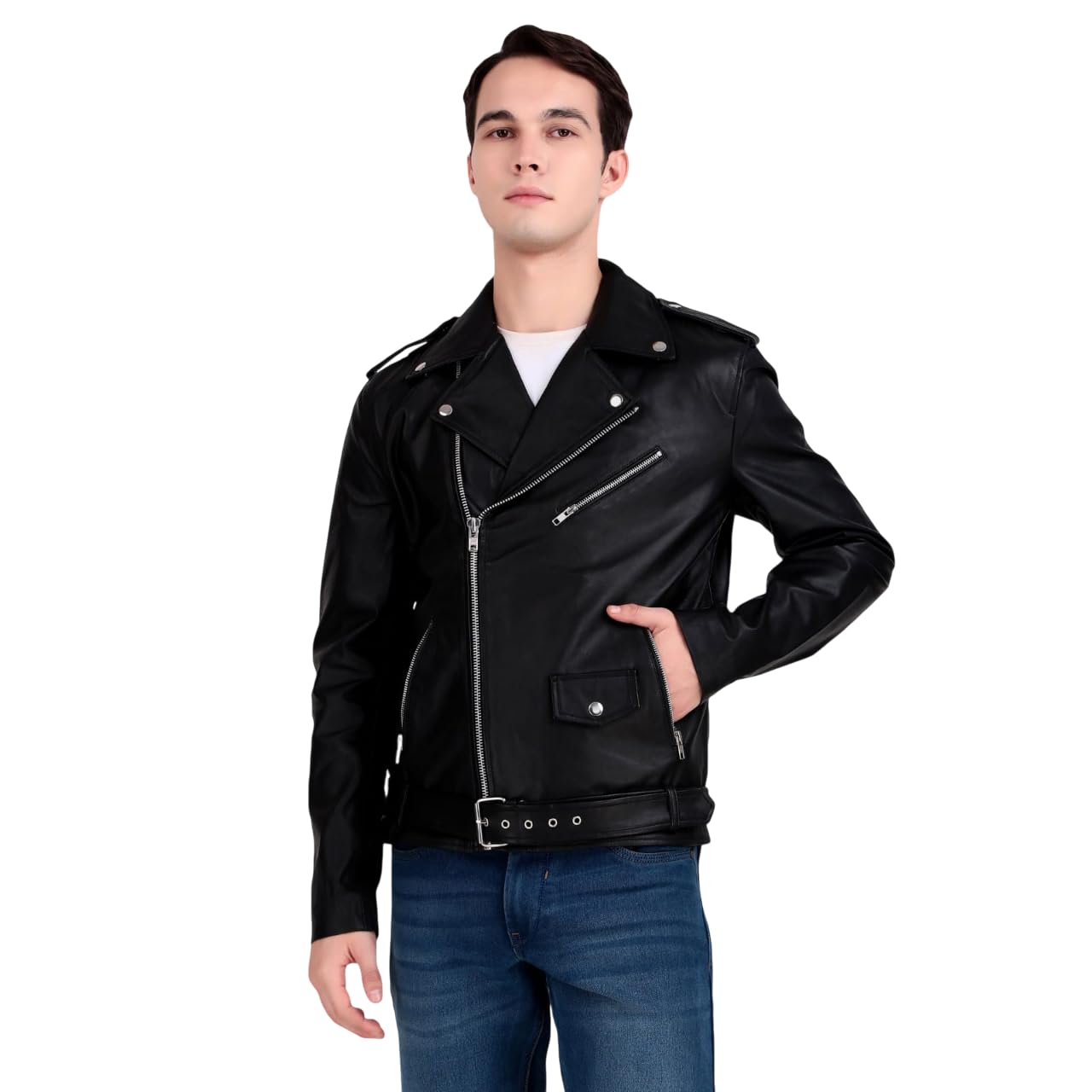 Buy Urban Outfitters Men's Genuine Leather Biker Jacket with