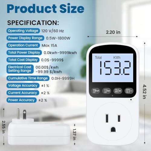 MECHEER Crochet Hooks 12 Sizes Crochet Hook Set + Upgraded Watt Meter Power Meter, Plug in Electricity Usage Monitor with 10 Display Modes - 5