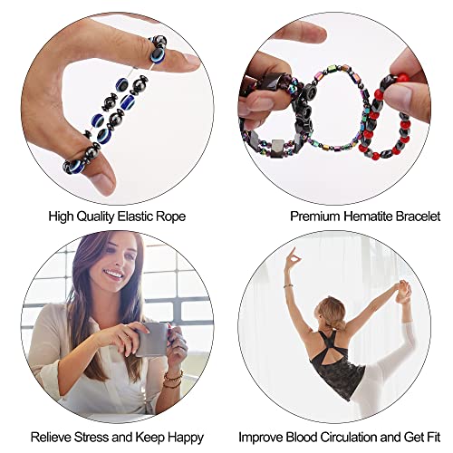 Florideco 12Pcs Hematite Magnetic Bracelets For Men Women Tiger Eye Rainbow Magnet Stone Bracelets Reiki Bracelet Relieve Anxiety Bracelet #TOP5