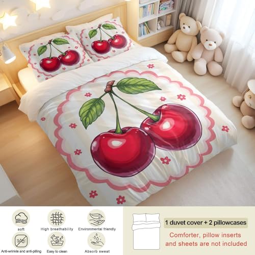 Parure de lit cerises King pour relooker une chambre d'adolescent difficile