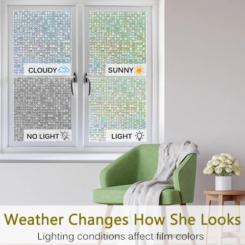 Image of WOO Home Window Privacy Film (24 X 120 Inch) Glass Window Film Mosaic Static Cling Decorative Window Vinyl, Removable Rainbow Window Tint, Non-Adhesive UV Blocking (Mosaic Glass Film | 2 X 10 SQFT)