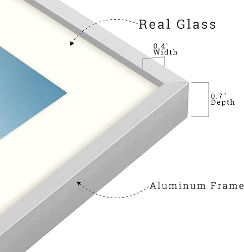 Miniatura 3 de Frametory, Marco de fotos de aluminio de 16 x 24 pulgadas con paspartú de color marfil para fotos de 12 x 18 pulgadas y vidrio real, colección de